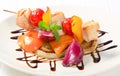 Chicken skewer with pan roasted vegetables Royalty Free Stock Photo