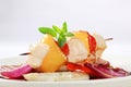 Chicken skewer with pan roasted vegetables Royalty Free Stock Photo