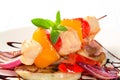 Chicken skewer with pan roasted vegetables Royalty Free Stock Photo