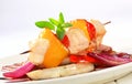 Chicken skewer with pan roasted vegetables Royalty Free Stock Photo