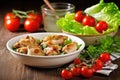 chicken skewers next to a bowl of cherry tomatoes and lettuce Royalty Free Stock Photo