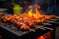 chicken skewers over chargrill Royalty Free Stock Photo