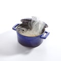 Chicken Soup in a Blue Pan Isolated Side View Royalty Free Stock Photo