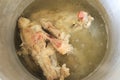 Chicken soup for cooking, chicken bone in a pot prepare for make soup stock Royalty Free Stock Photo