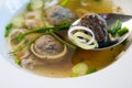 Chicken soup with liver dumplings Royalty Free Stock Photo