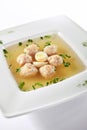 Chicken Soup with Meatballs Decorated with Boiled Quail Egg