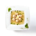 Chicken Soup with Meatballs Decorated with Boiled Quail Egg