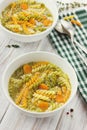 Chicken soup with multi-colored macaroni Royalty Free Stock Photo