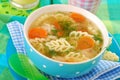 Chicken soup with noodle for child
