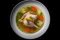 Chicken Soup, White Bouillon with Vegetables, Homemade Meat Broth, Abstract Generative Ai Illustration