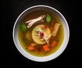 Chicken Soup, White Bouillon with Vegetables, Homemade Meat Broth, Abstract Generative Ai Illustration