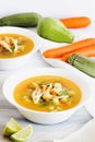 Chicken soup and in white bowl mexican food broth in mexico city