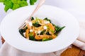 Chicken spinach pasta Royalty Free Stock Photo