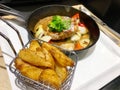 Chicken steak with fresh tomato slices on top with mash potato a Royalty Free Stock Photo