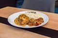 Chicken steak with rice and steamed vegetables Royalty Free Stock Photo