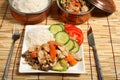 Chicken stir-fry dinner table Royalty Free Stock Photo