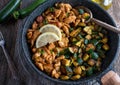 Chicken stir fry with roasted zucchini Royalty Free Stock Photo