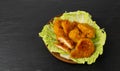 Chicken Strips Mockup, Breaded Nuggets on Lettuce, Crispy Fry Chicken Meat with Greens, Crunchy Fillet Pieces Royalty Free Stock Photo