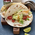 Chicken tacos with salad and tomatoes Royalty Free Stock Photo