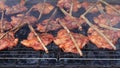 Cheap charcoal grilled chicken tails beside a street