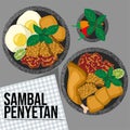CHICKEN, TEMPE, EGG AND TOFU WITH CHILLI SAUCE A TRADITIONAL CULLINARY FROM INDONESIA. SAMBAL PENYETAN