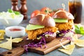 Chicken tender sandwich with avocado and slaw