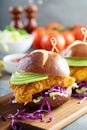 Chicken tender sandwich with avocado and slaw