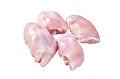 Chicken thigh fillet, Raw Boneless and skinless meat on a cutting board. Isolated, white background.