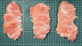 Chicken thigh ,leg meat on a line board. Raw skinless boneless chicken thigh, for cooking.