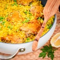 Chicken Thigh and Rice Biryani with Green Peas Royalty Free Stock Photo