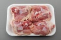 Chicken thighs in food plastic tray Royalty Free Stock Photo