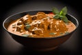 Chicken tikka masala in a bowl on a black background