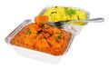 Chicken Tikka Masala Curry And Pilau Rice In Foil Take Away Trays Royalty Free Stock Photo