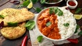 Chicken tikka masala curry with rice and naan bread Royalty Free Stock Photo