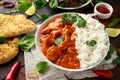 Chicken tikka masala curry with rice and naan bread Royalty Free Stock Photo