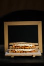 Chicken Tikka Mint Grilled Sandwich isolated on wooden board side view of fast food on dark background Royalty Free Stock Photo