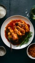 Chicken tikka served on a white plate