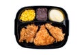 Chicken TV dinner in plastic tray