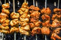 Chicken and veal kebabs barbecues on grill