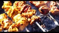 Chicken and veal kebabs barbecues on grill