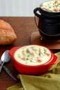 Chicken vegetable cream soup with a spoon Royalty Free Stock Photo