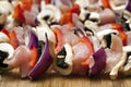 Chicken and vegetable kabobs. Royalty Free Stock Photo