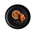 Chicken And Waffles On Black Smooth Round Plate On Isolated Transparent Background U.S. Dish. Generative AI