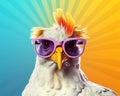 Chicken wearing sunglasses and glasses is a creative animal composition.