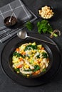 Chicken and white bean soup with veggies, corn Royalty Free Stock Photo