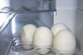 Chicken white eggs in the refrigerator tray. Royalty Free Stock Photo