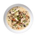 Chicken And Wild Rice Soup On White Plate On A White Background