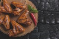 Chicken wing grilled fried black background of charcoal. Barbecue grill Royalty Free Stock Photo