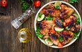 Chicken wings of barbecue in sweetly sour sauce. Picnic. Royalty Free Stock Photo