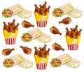 Chicken wings and shawarma Vector pattern. Fast food backgrounds